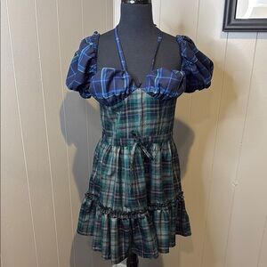 Love Too True Women’s 8 Chic Plaid Puff Sleeve Mini Dress